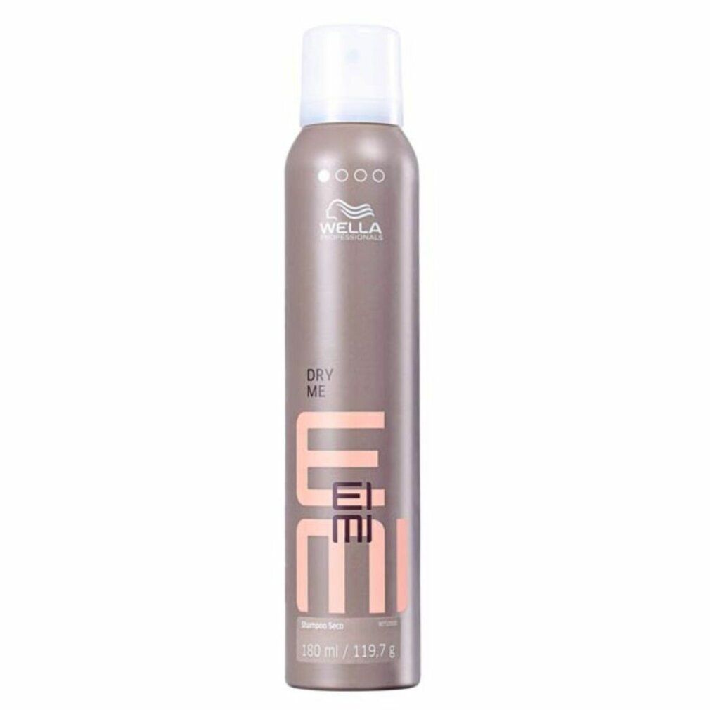 Zylindrische Flasche mit weißem Sprühkopf. Aufschrift: DRY ME, EIMI, Wella. Trockenshampoo. Volumen: 180 ml.