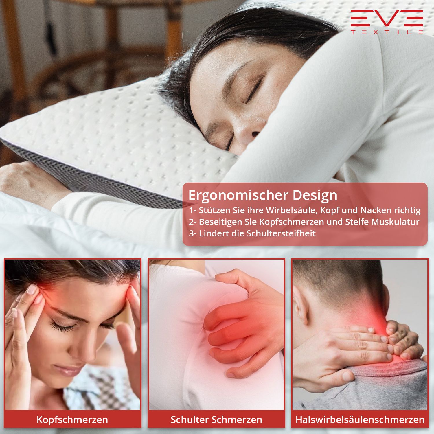 EVE Textile Seitenschläferkissen - Orthopädisches Kissen