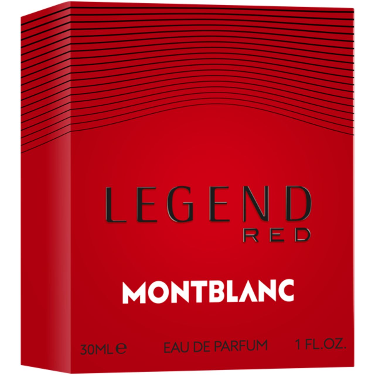 Rote Montblanc Legend Red Eau de Parfum Geschenkbox mit schwarzen Linien.