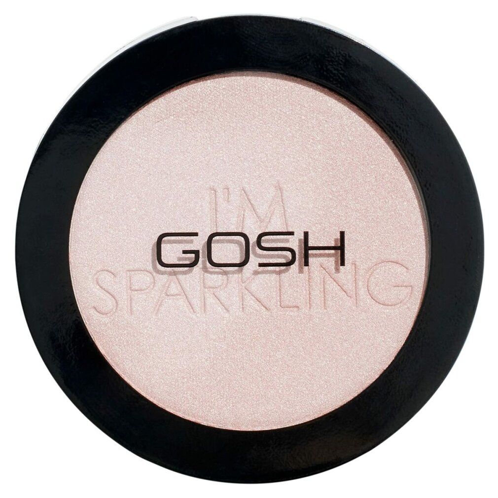 Runder, rosafarbener Puder in schwarzem Behälter. Aufschrift: GOSH I'M SPARKLING.