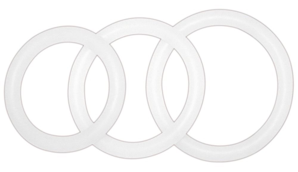 Drei weiße Ringe, ineinander verschlungen. Produkt für den Intimbereich.