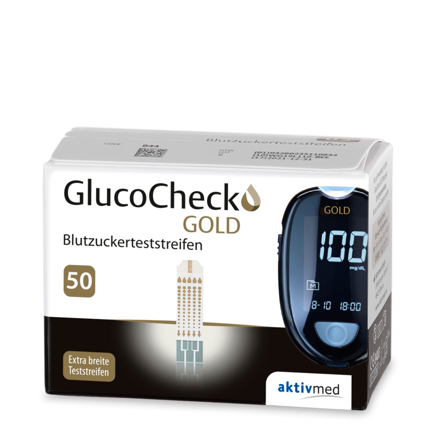 GlucoCheck GOLD Set (mmol/L) zur Kontrolle des Blutzuckers mit 110 Teststreifen