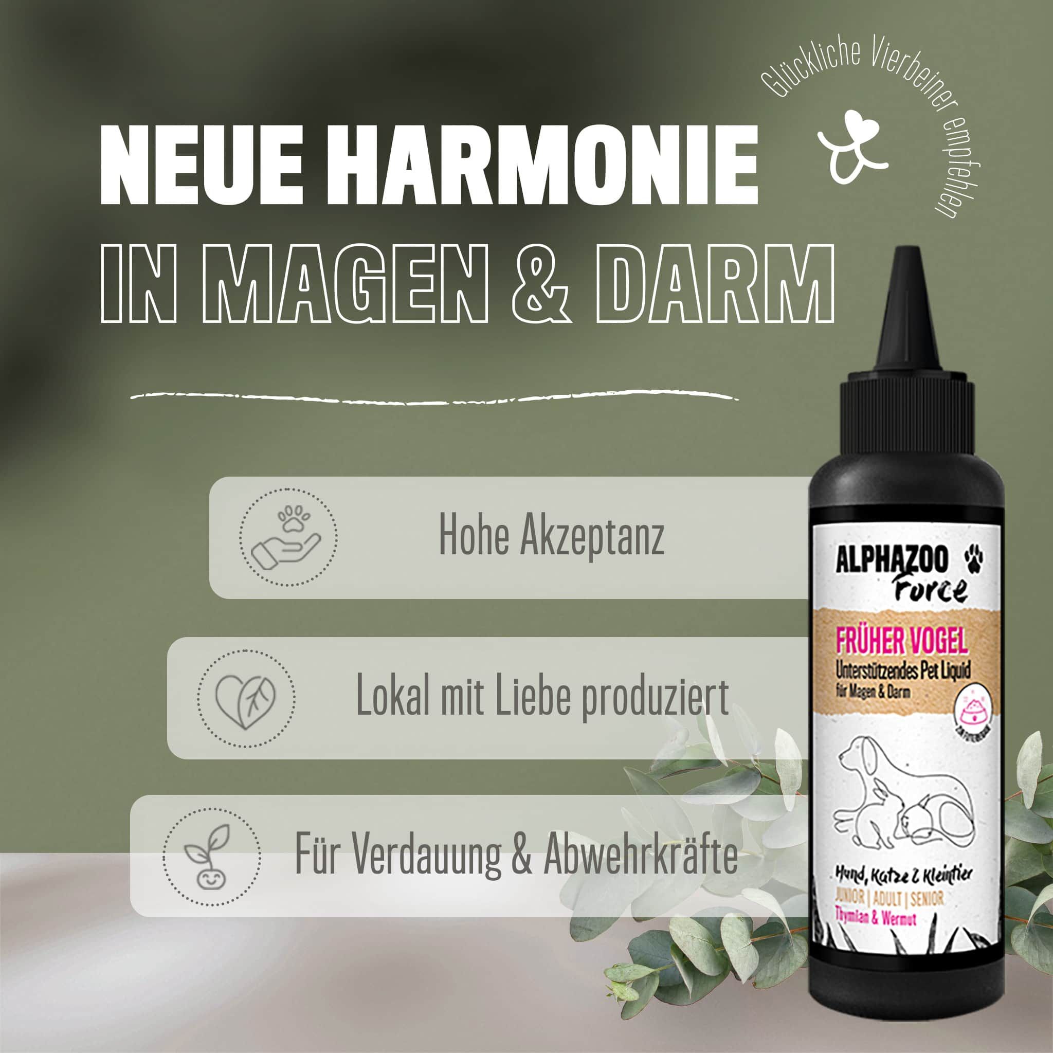 ALPHAZOO Früher Vogel Magen & Darm Pet Liquid für Hunde, Katzen und Nagetiere