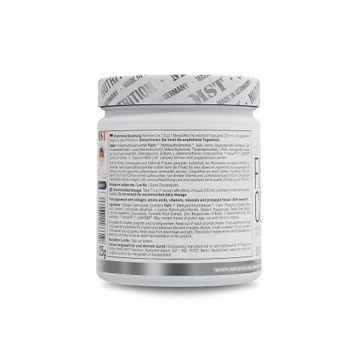 Rückseite des weißen Behälters mit Text und Inhaltsangaben. "Made in Germany" auf dem Deckel.