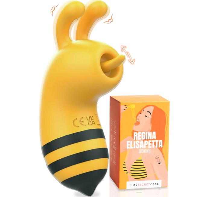 Gelber Vibrator in Bienenform mit schwarzen Streifen und zwei Noppen.