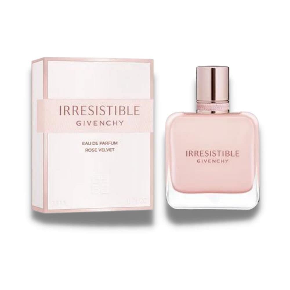 Givenchy Irresistible Rosa Velvet Eau de Parfum. Rosa Flakon mit rosafarbenem Deckel. Schriftzug Irresistible Givenchy.