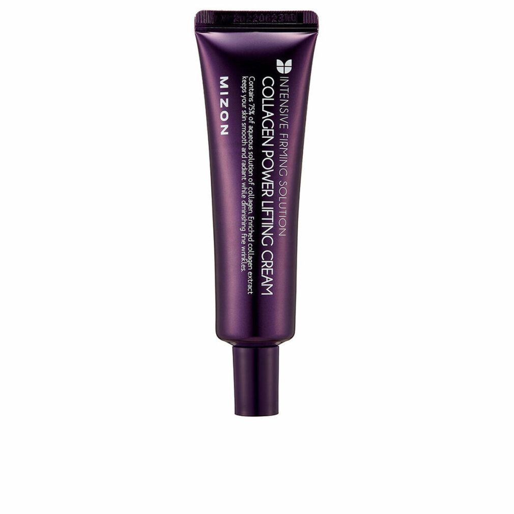 Lila Tube mit Produktbeschriftung. Aufschrift: Collagen Power Lifting Cream. Marke: Mizon.