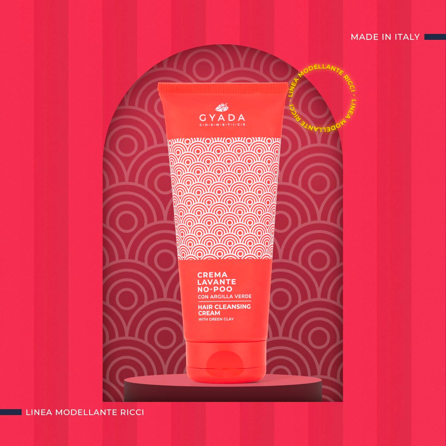 GYADA Cosmetics Haarreinigungscreme, orangefarbene Tube mit weißem Muster. "Crema Lavante No-Poo".