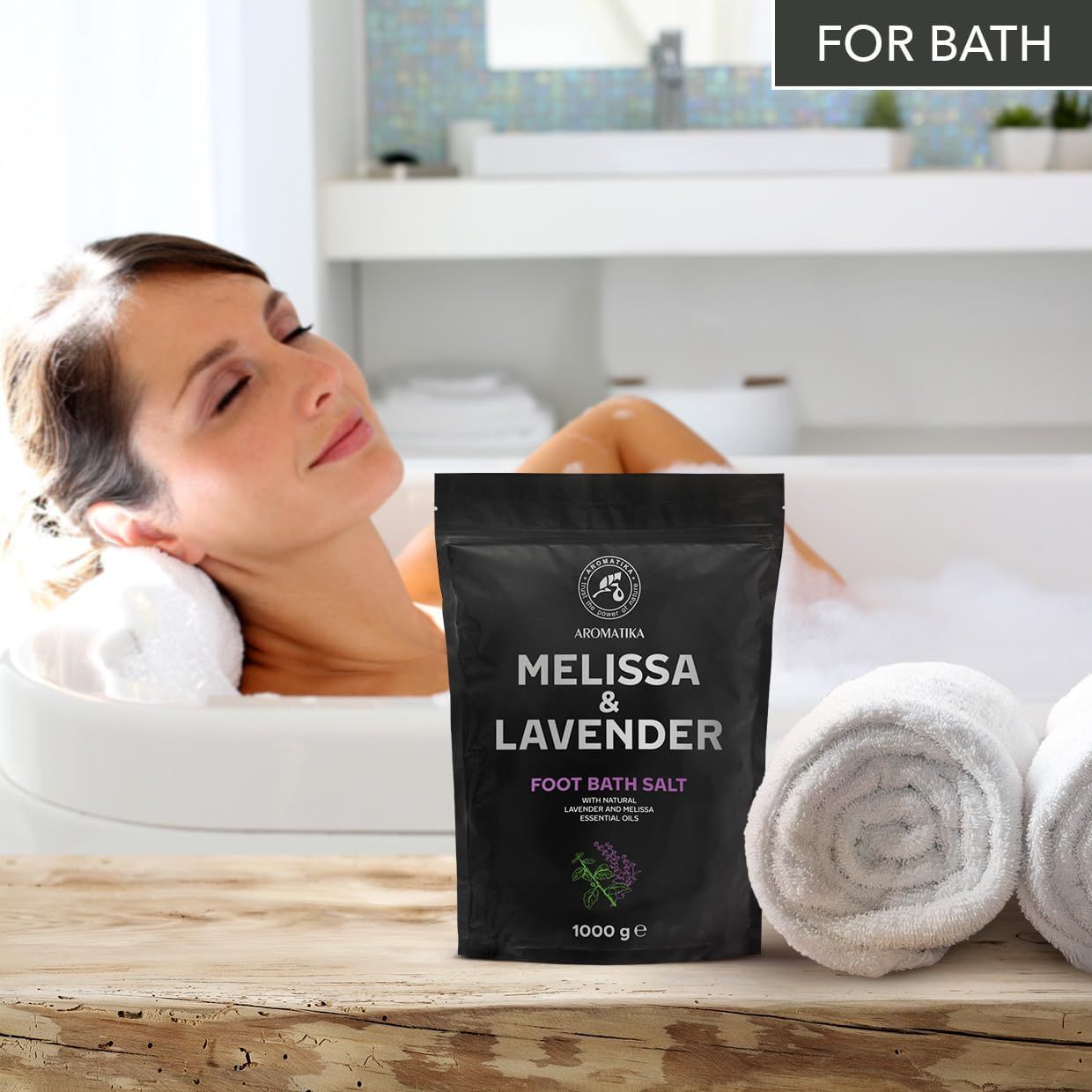 AROMATIKA  Fußbadesalz mit Meersalz und Ätherischem Lavendelöl & Melissenöl