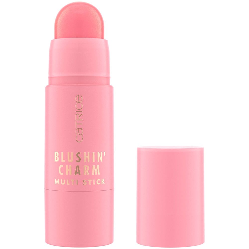 Rosa Blush-Stick mit abgenommenem Deckel. Auf dem Stick steht "Catrice", "Blushin' Charm" und "Multi Stick".