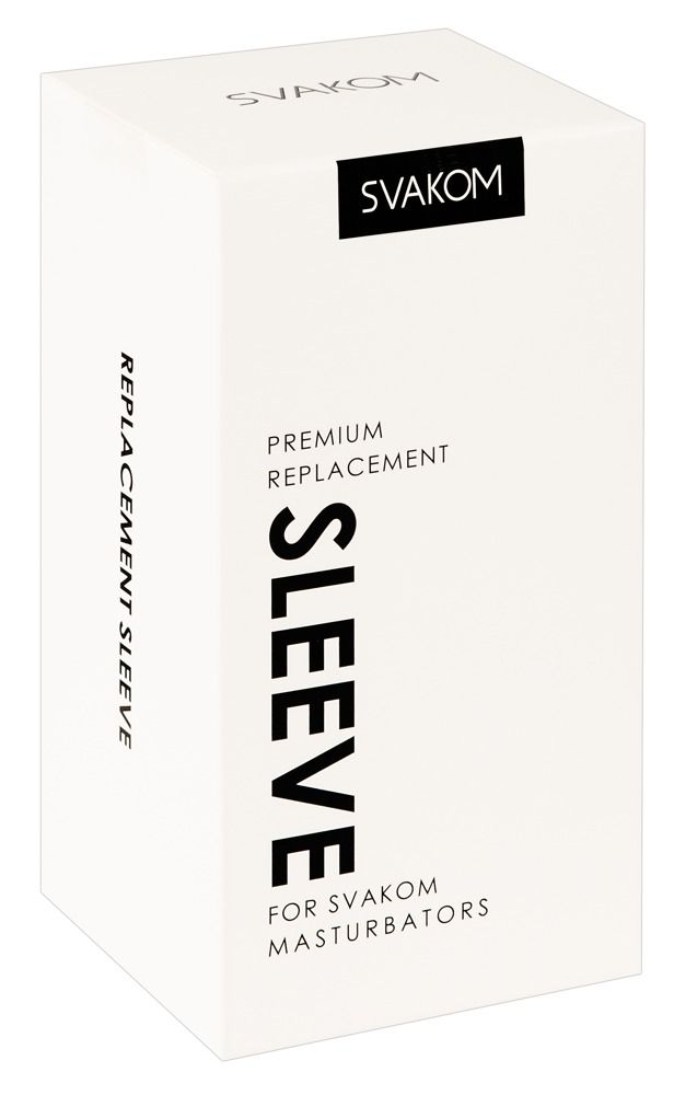 Weiße Produktverpackung mit schwarzem SVAKOM-Logo und Schriftzug 'SLEEVE'.