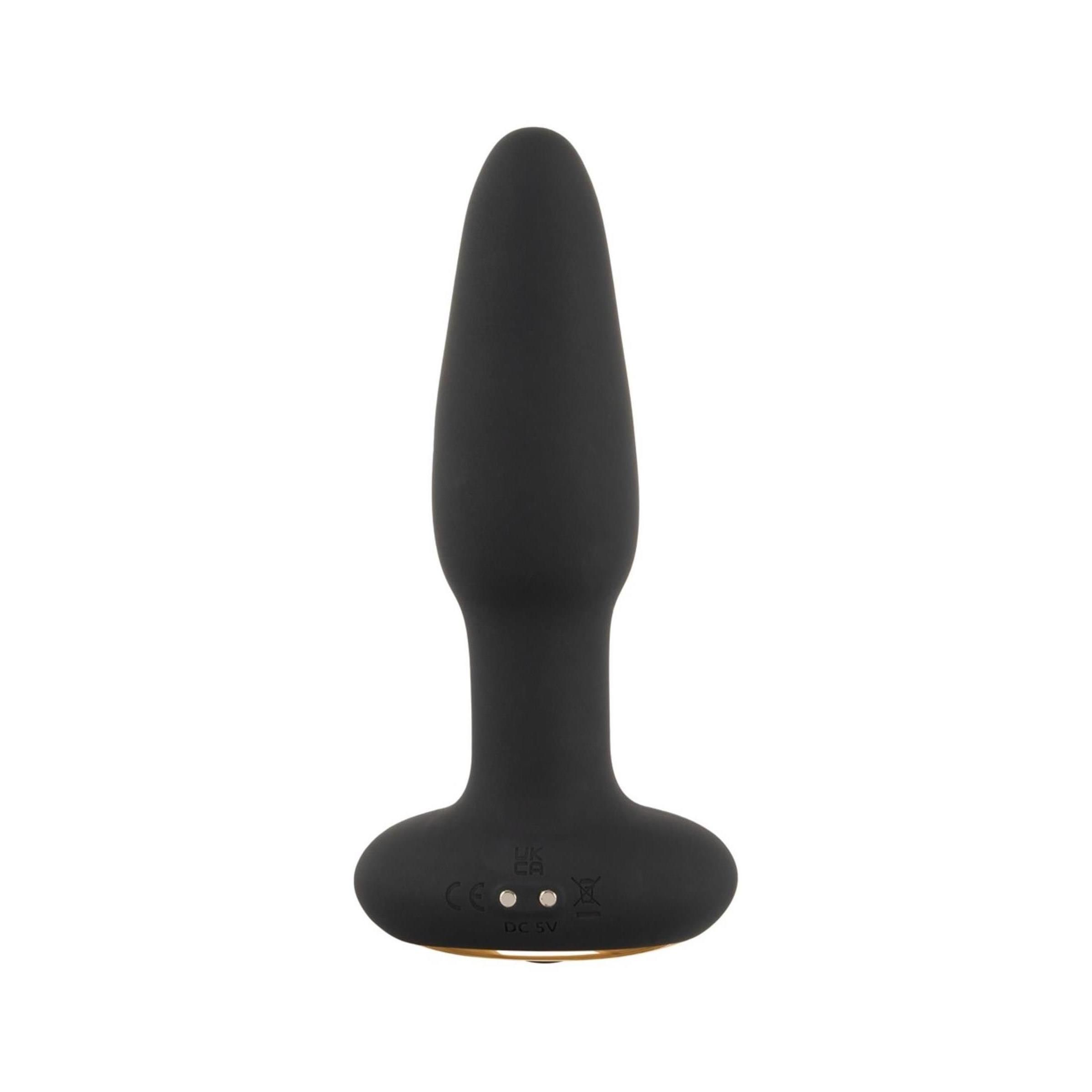 Schwarzer ANOS Pressure Trainer Anal Plug aus Silikon mit goldenem Boden, Ansicht von unten.