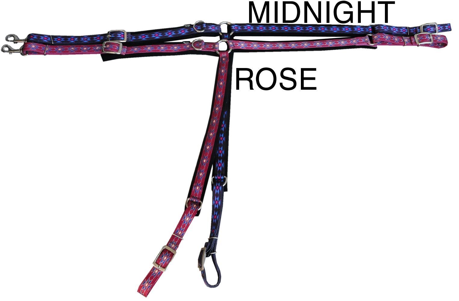 Western Vorderzeug, Diamante, Nylon, Filz unterlegt. Farben: Midnight und Rose. Text: Midnight, Rose.