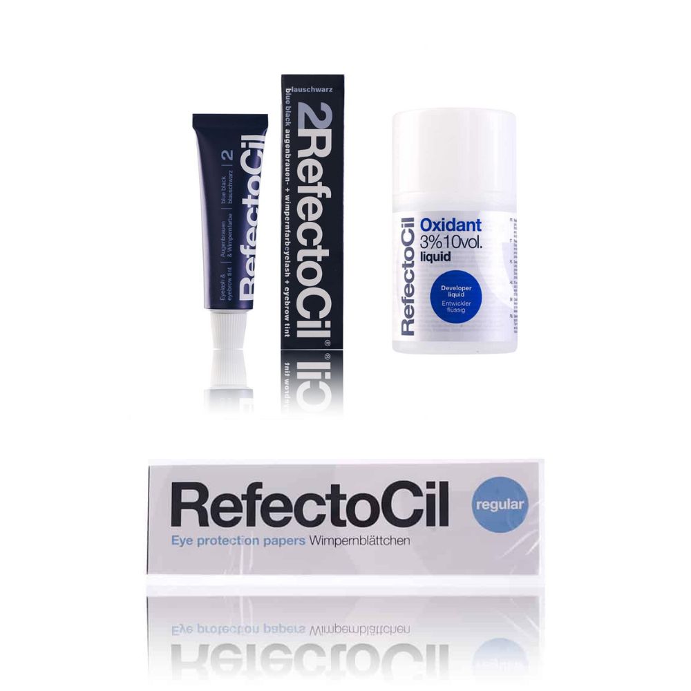 Refectocil Wimpernfarbe blauschwarz 2 & Oxidant flüssig 3% & Wimpernblättchen Set