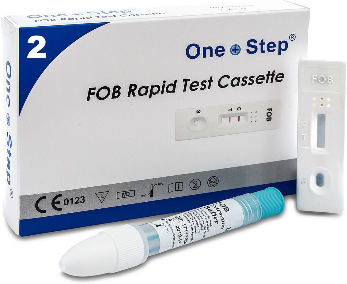 Test-Kit mit Testkassette, Extraktionsröhrchen und Teststreifen. Verpackung mit Produktnamen und CE-Kennzeichnung.