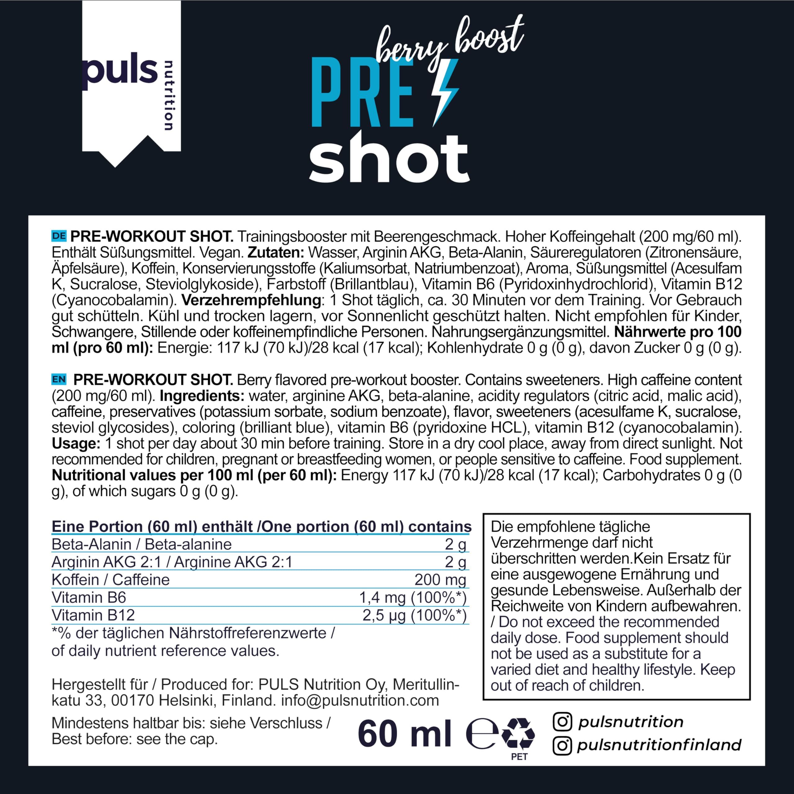 Puls Nutrition Pre Workout Shot Berry Boost