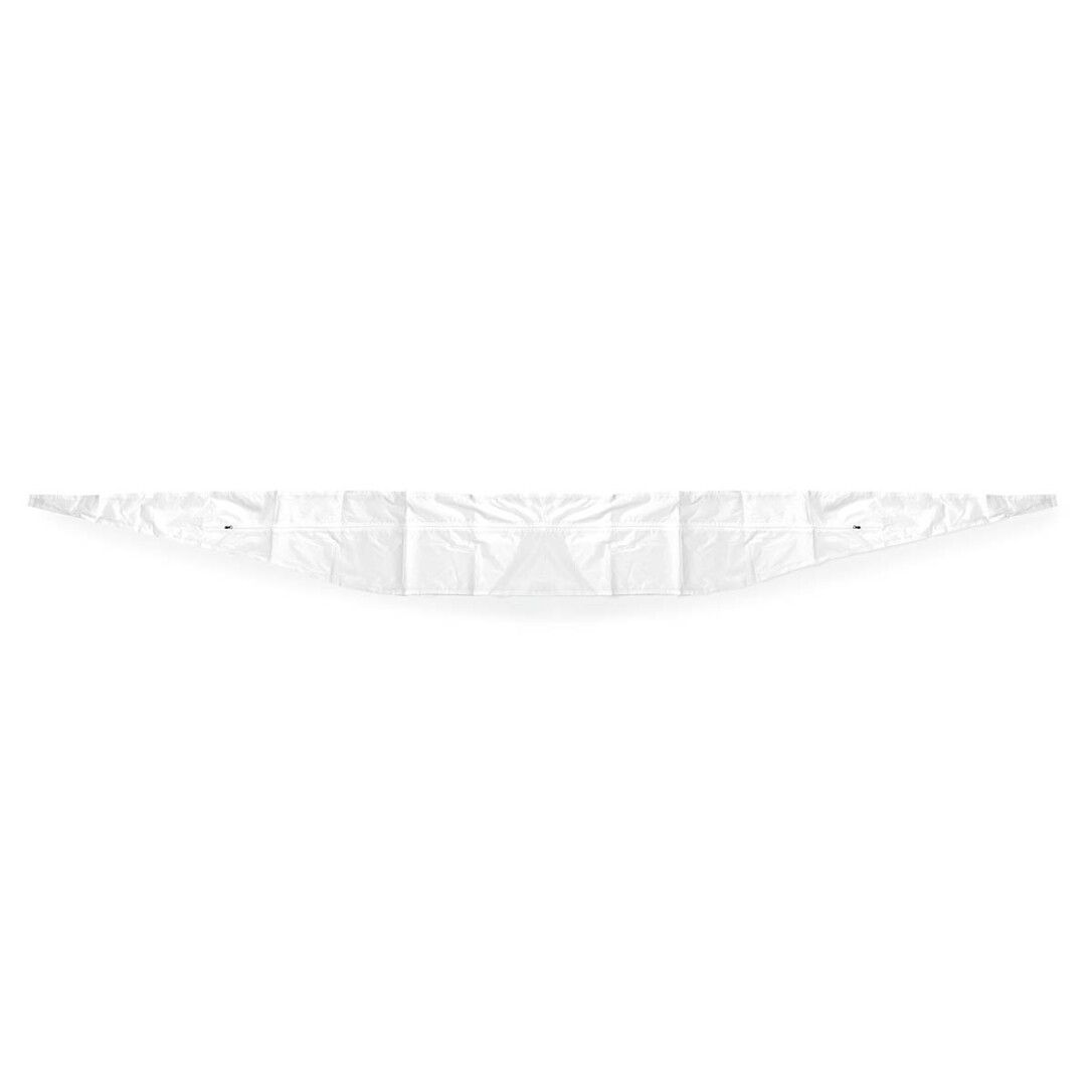 Weißes, längliches Dichtungselement mit Reißverschluss. Für Fenster. Auf weißem Hintergrund.