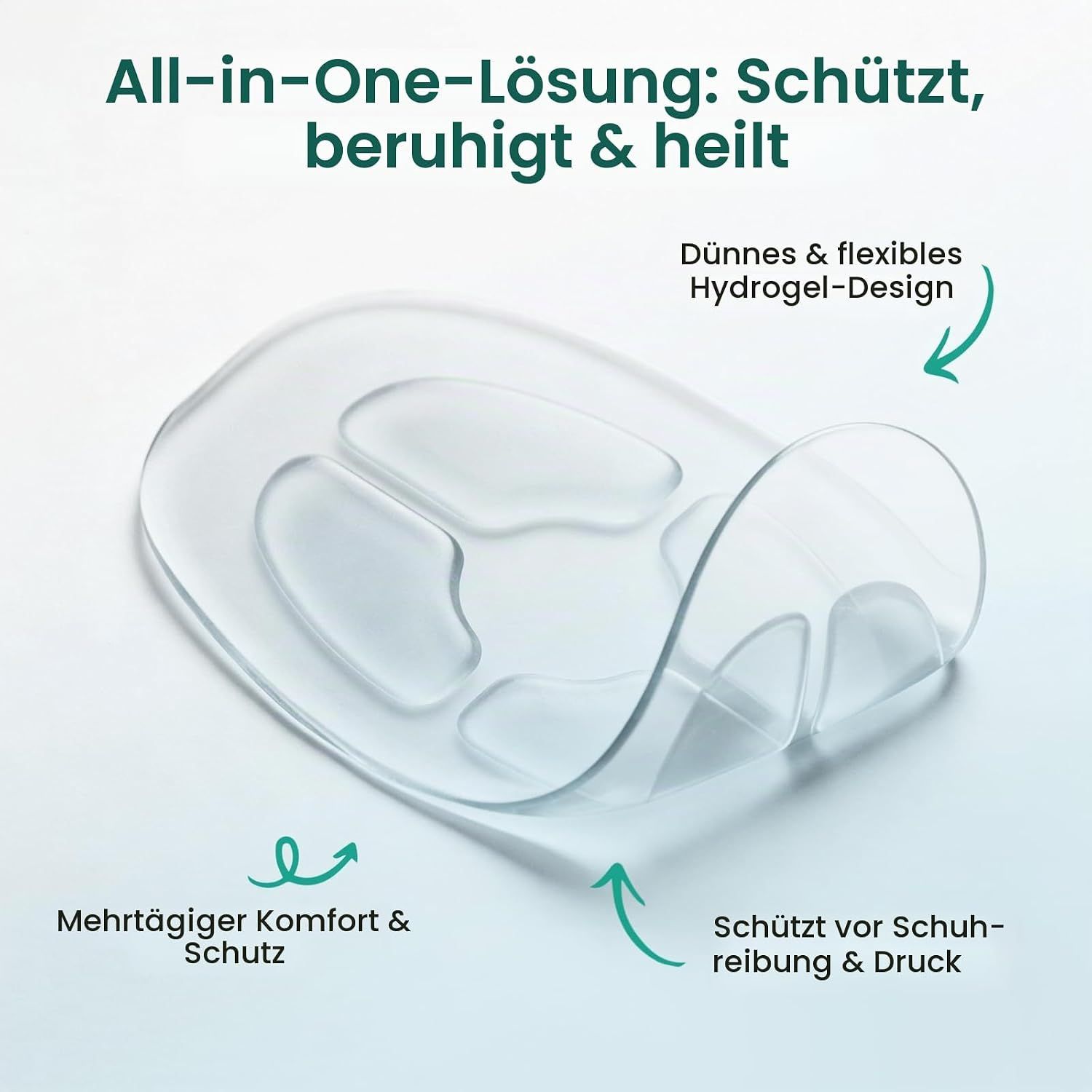 Dünnes, flexibles Hydrogel-Pad mit mehreren Aussparungen für Komfort und Schutz.