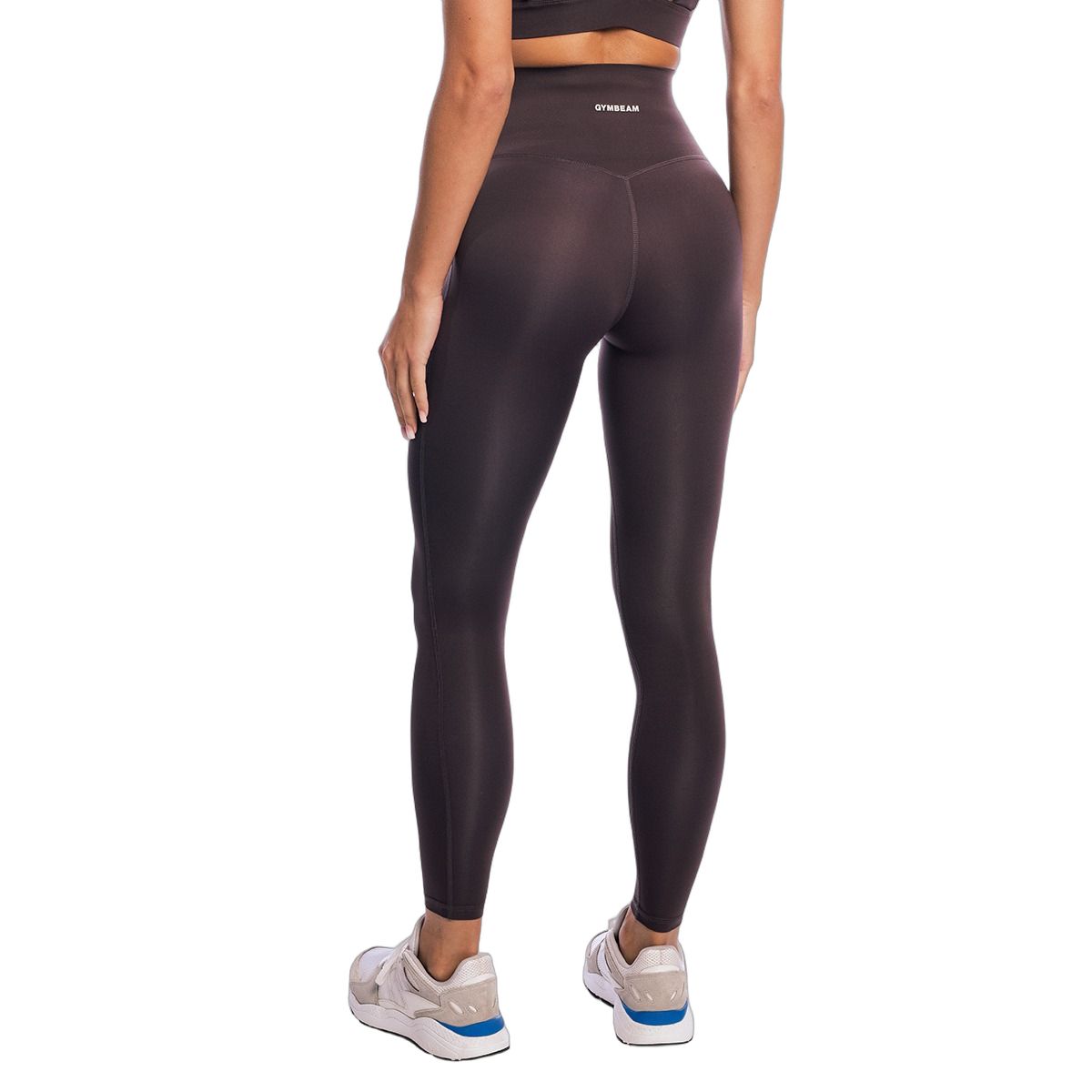 Seitenansicht einer braunen Damen-Leggings mit hohem Bund.