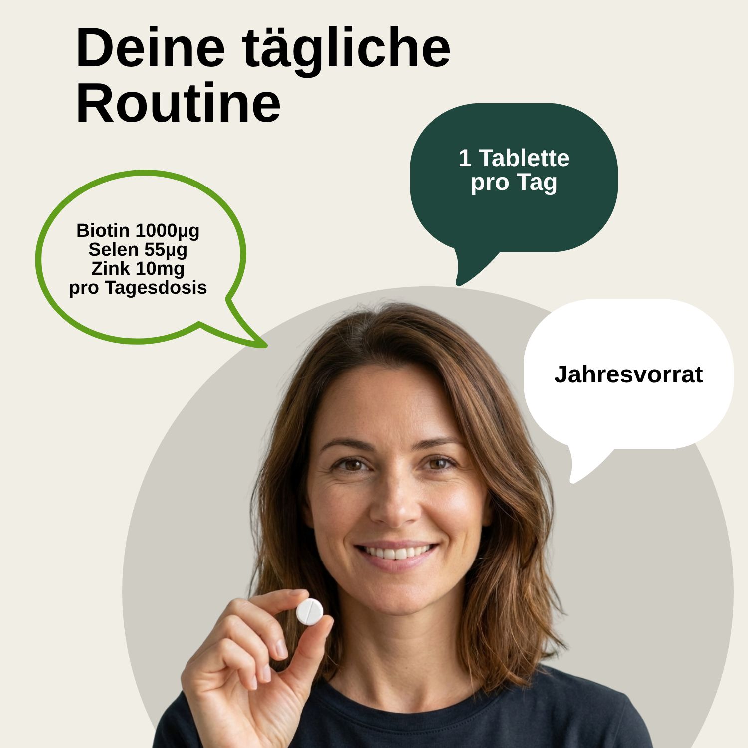 Etikett der Vita Elements Biotin mit Selen & Zink Flasche mit 365 Tabletten.