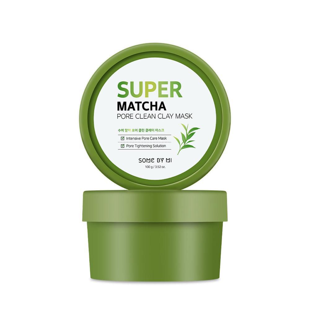 Grüner Tiegel mit Super Matcha Pore Clean Clay Mask Aufschrift.