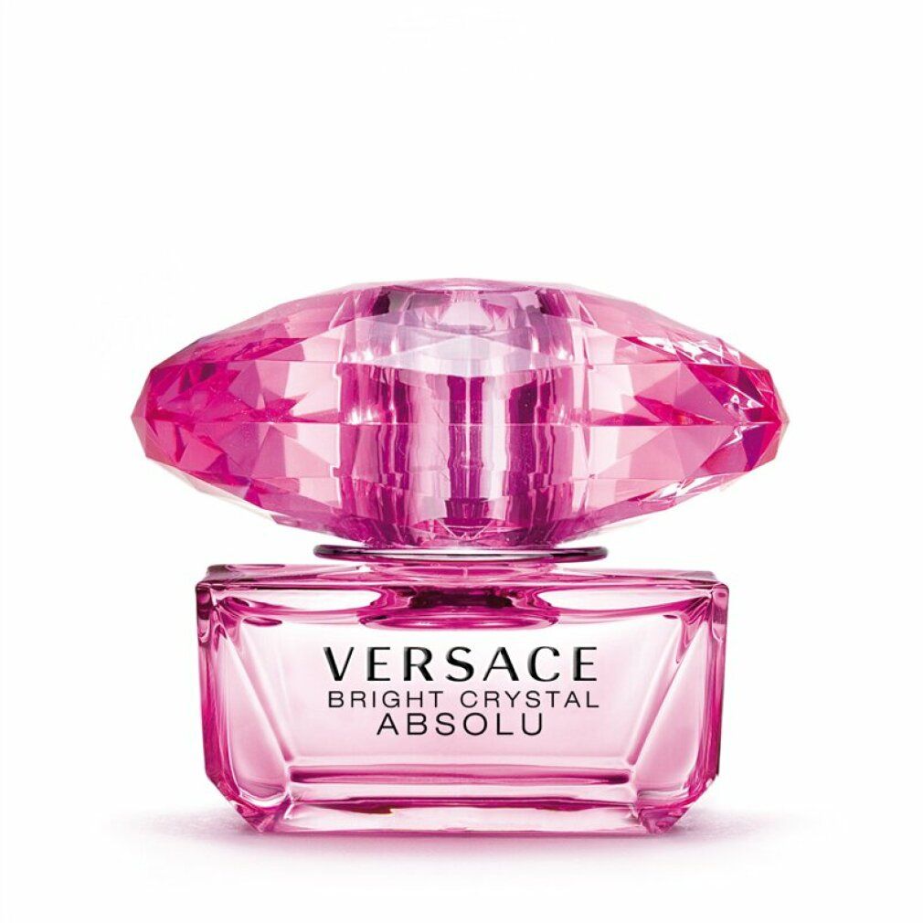 Rosa Flakon mit Kristallverschluss. Aufschrift: VERSACE BRIGHT CRYSTAL ABSOLU.