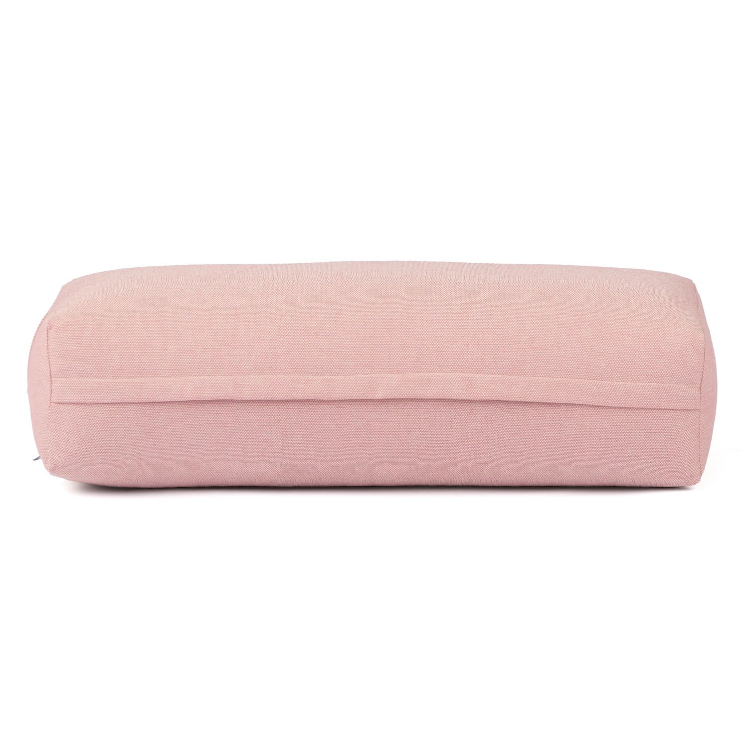Rosa Yoga-Bolster. Dobby-Gewebe. Längliche Form. Rückansicht.
