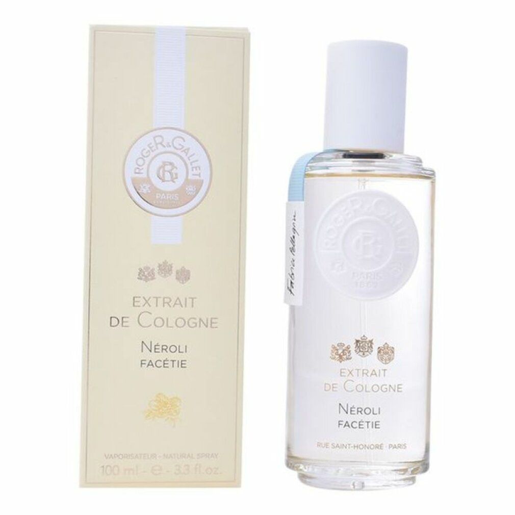 Roger&Gallet Extrait de Cologne Flakon und Verpackung. Weißer Flakon mit weißem Verschluss. Beige Verpackung mit Logo und Produktbezeichnung.