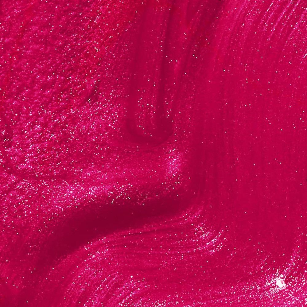 Flüssiger, pinkfarbener Nagellack mit Glitzerpartikeln. Nahaufnahme mit Wirbelmuster.