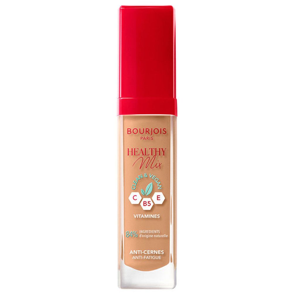 Concealer-Fläschchen mit rotem Deckel. Aufschrift: Bourjois Healthy Mix Vitamines. Farbton: 54-Sun Bronze. Anti-Cernes.