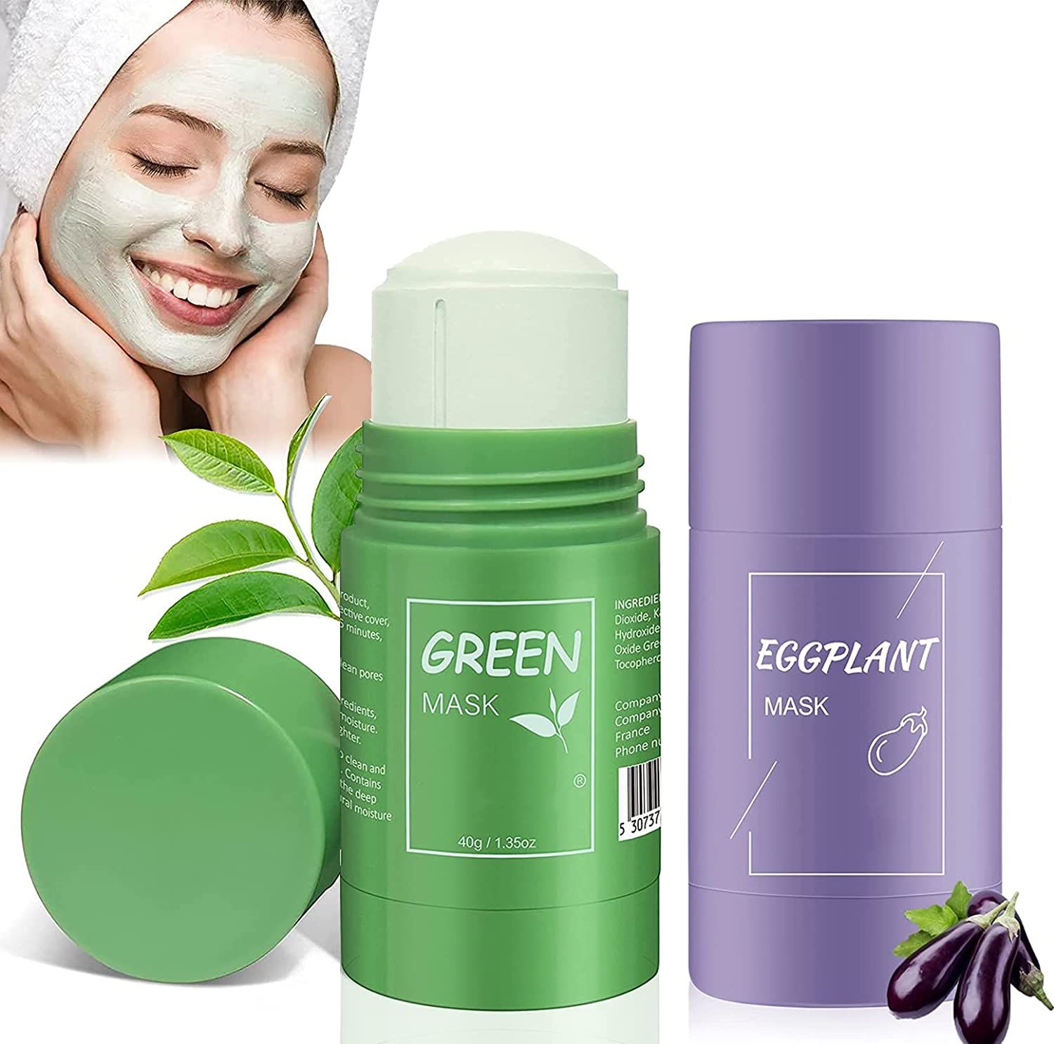 AONAT  2 Stück Grüner Tee Maske,Green Mask Stick,Grüntee Purifying Clay Grüntee Maske Ölkontrolle