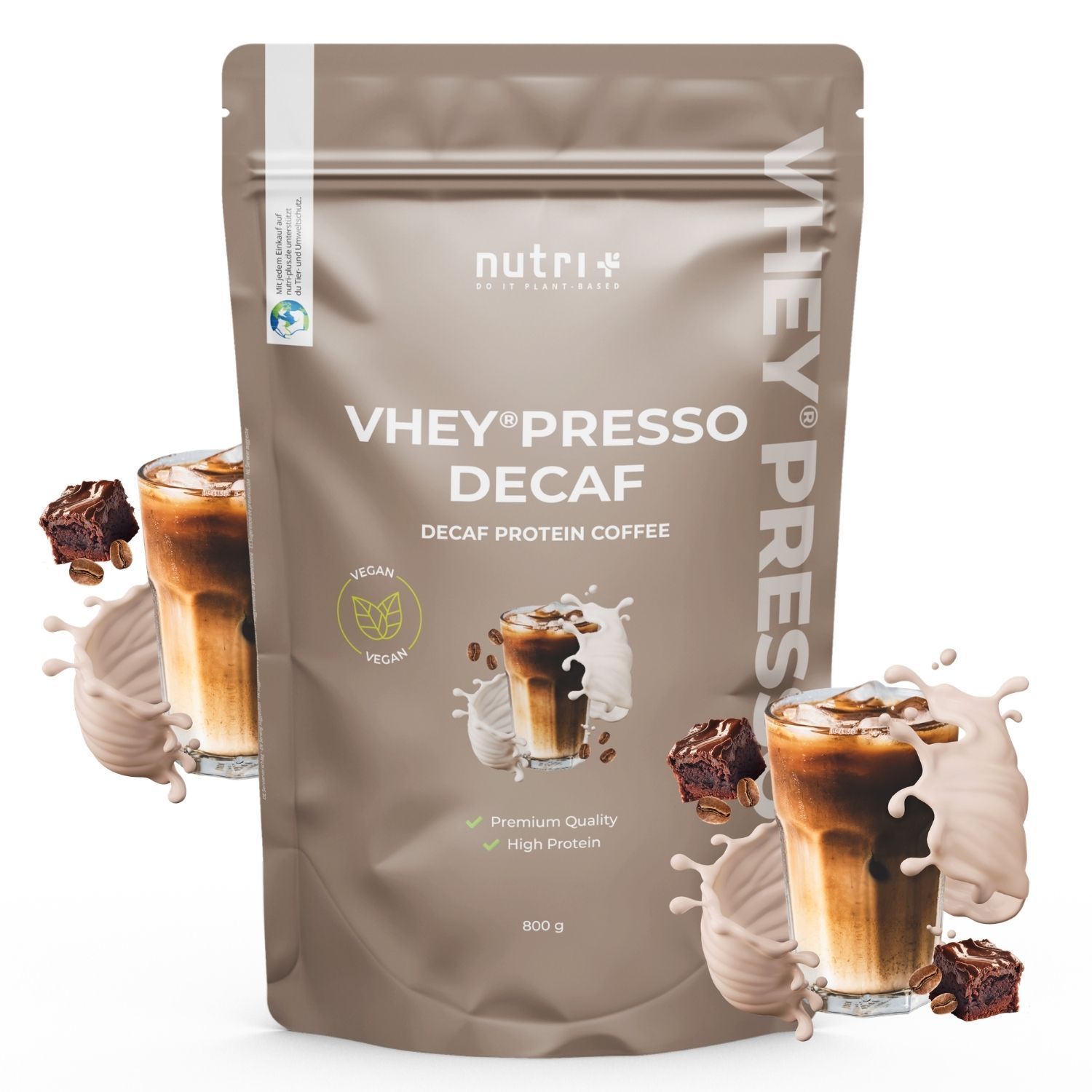 nutri+ Vheypresso Proteinkaffee Iced Schoko Brownie Vegan DECAF