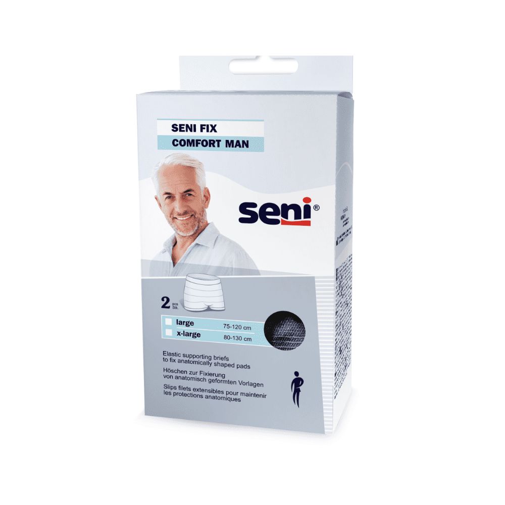 Seni Fix Comfort Man Fixierhosen, 2 Stück. Elastische Slips zur Fixierung anatomisch geformter Einlagen.