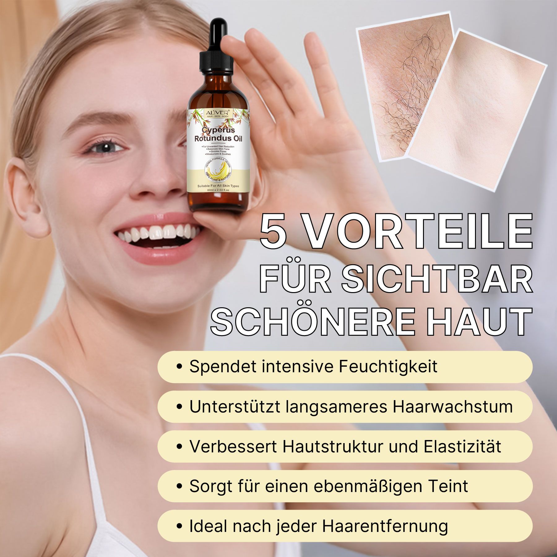 Aliver Cyperus Rotundus Öl Pflege zur Haarentfernung und Reduzierung Haarwachstum
