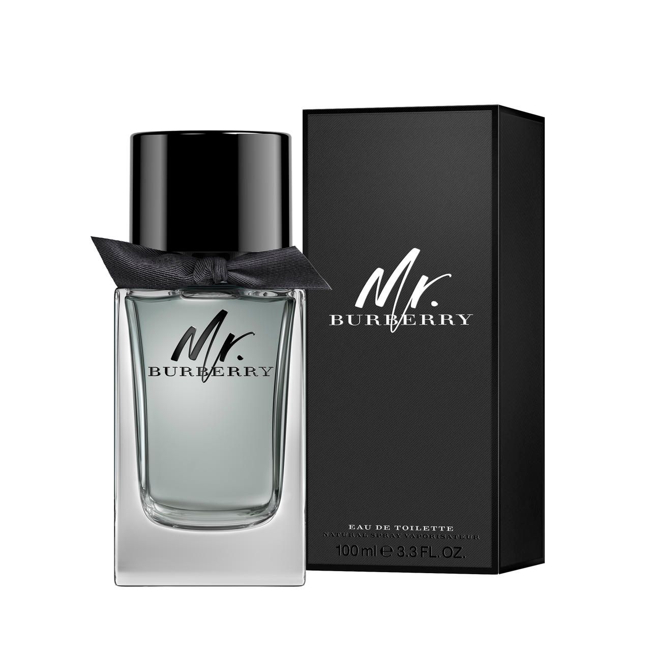 Burberry Mr. Flakon und schwarze Schachtel. Aufschrift Mr. Burberry. Eau de Toilette.