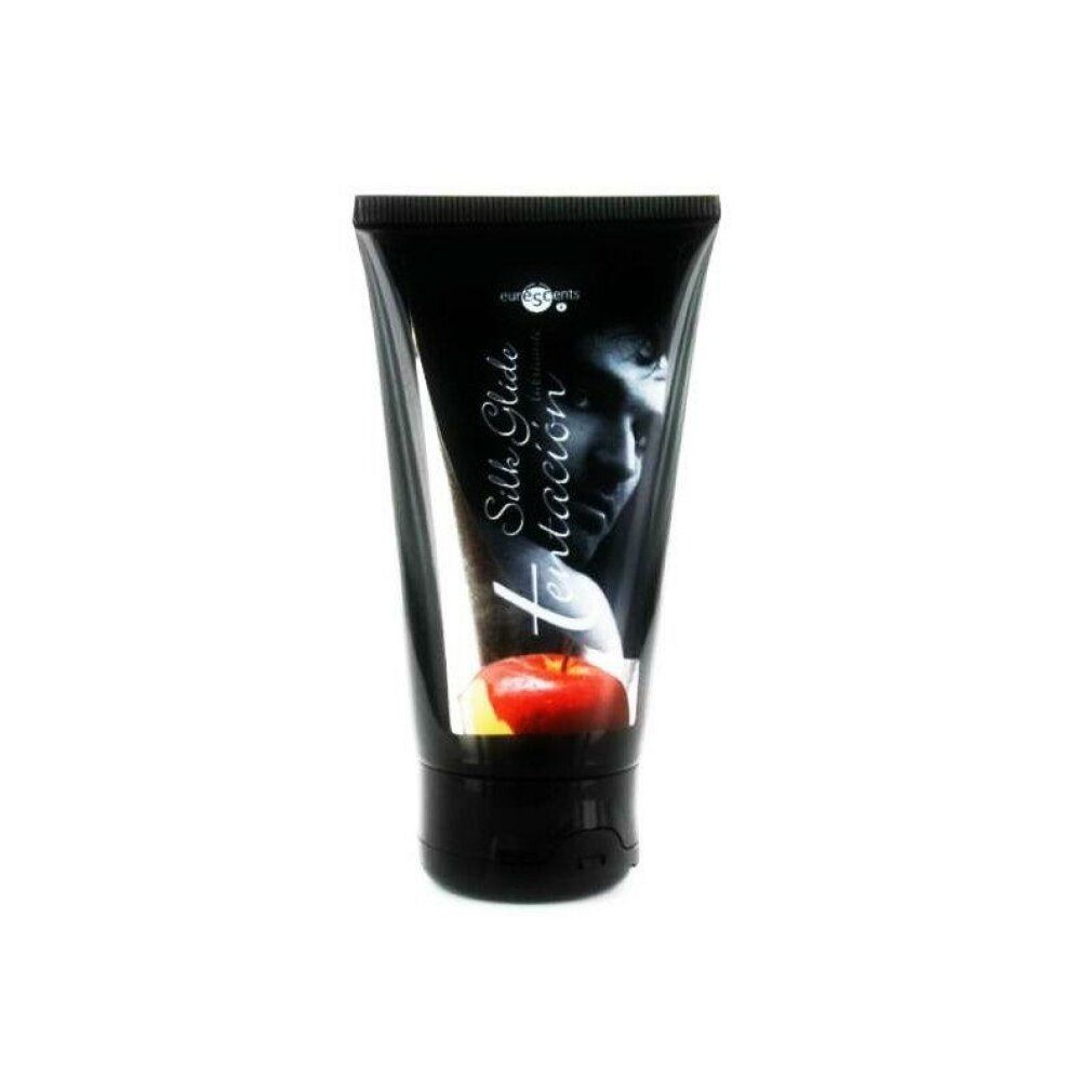Schwarze Tube. Aufdruck: Silk Glide, Tentacion. Abbildung eines Mannes und Apfel. Marke: euroessents.