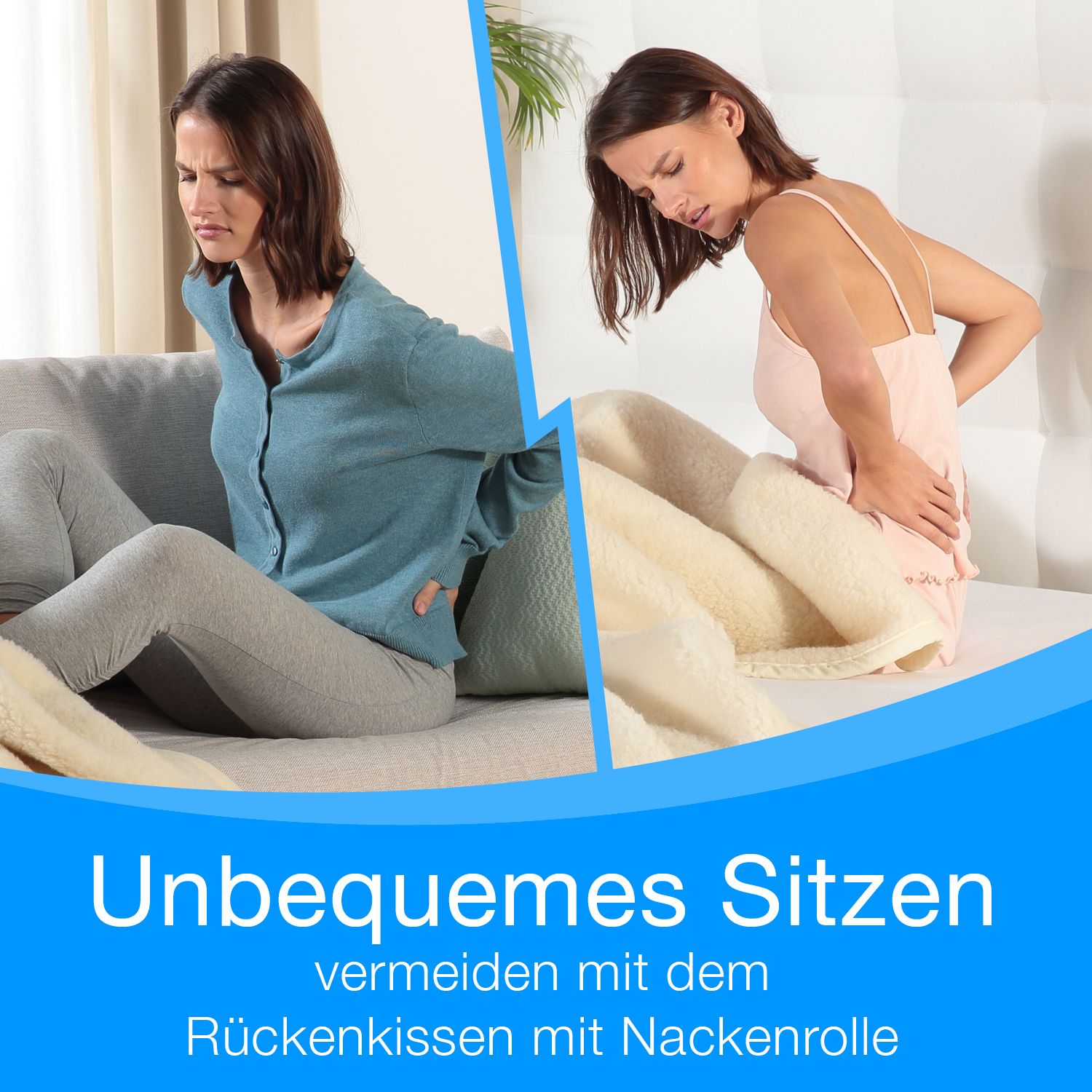 aktivshop Rückenkissen mit abnehmbarer Nackenrolle & Seitentasche