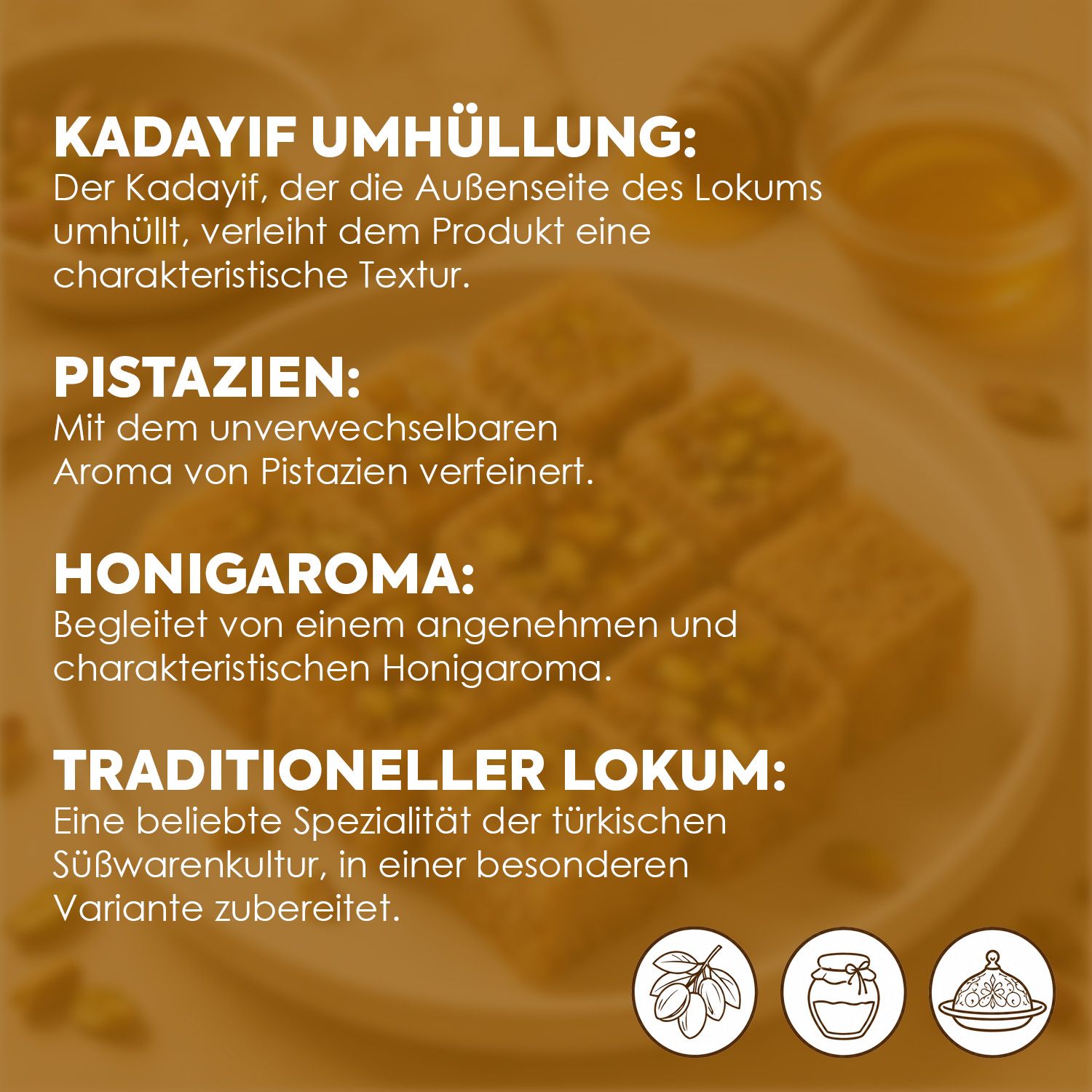 WeNAtur Kadayıf umhüllter Lokum mit Pistazien und Honigaroma