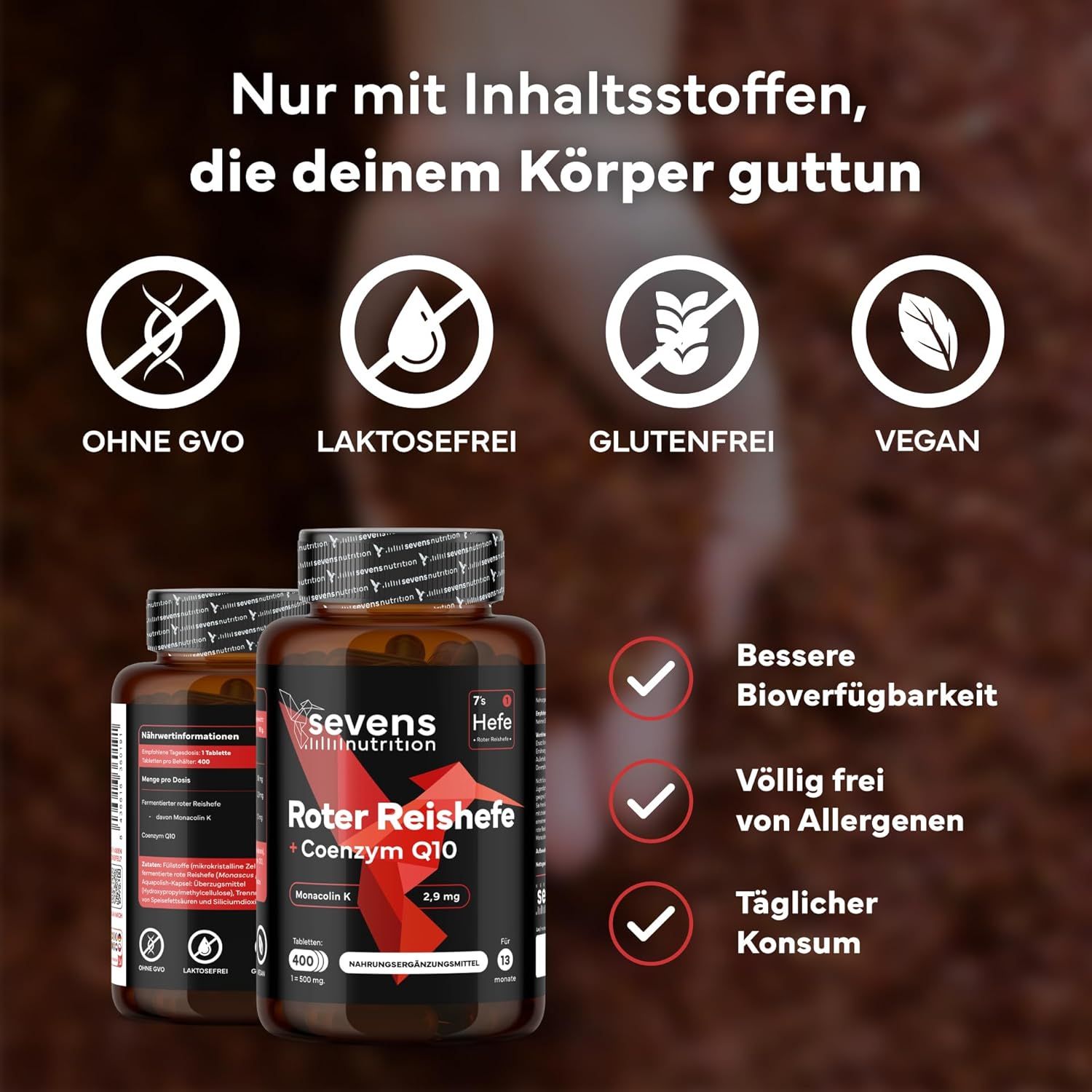 SEVENS NUTRITION Roter Reis: Ohne GVO, laktosefrei, glutenfrei, vegan.