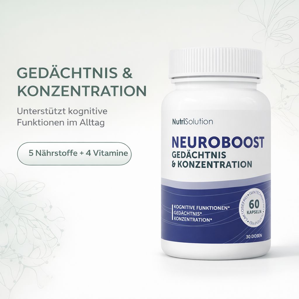 Flasche NutriSolution Neuro Boost, unterstützt kognitive Funktionen.