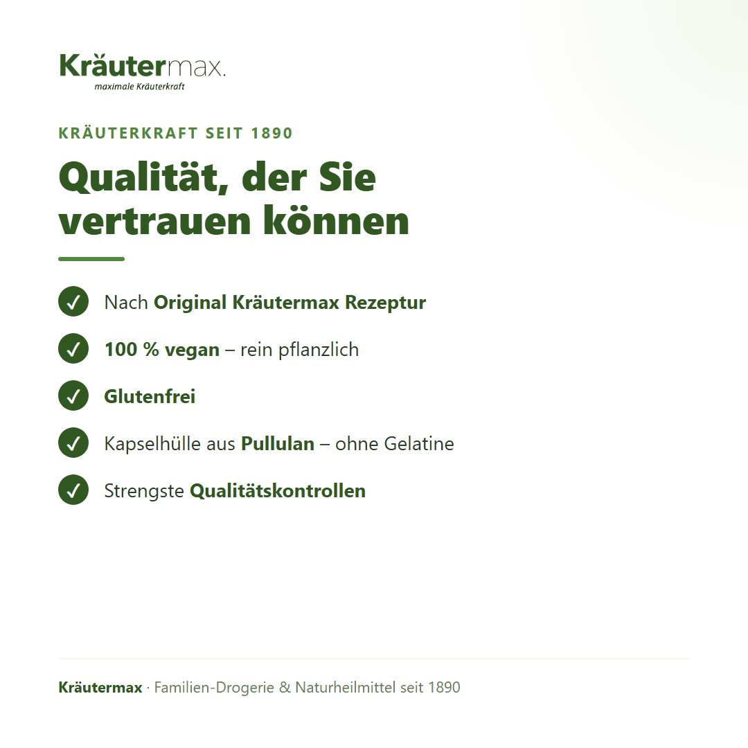 Kräutermax: Qualität, der Sie vertrauen können. Nach Originalrezept, 100% vegan, glutenfrei.