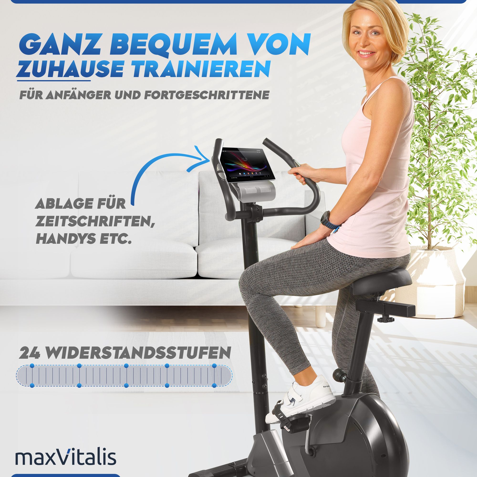 aktivshop Ergometer aktiv Pro 8.0: Fahrrad Heimtrainer, 24 Widerstandsstufen, Watt Leistungsanzeige