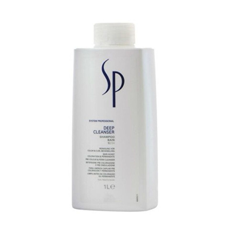 Weiße Flasche sp Deep Cleanser Shampoo, 1L. System Professional Logo oben.