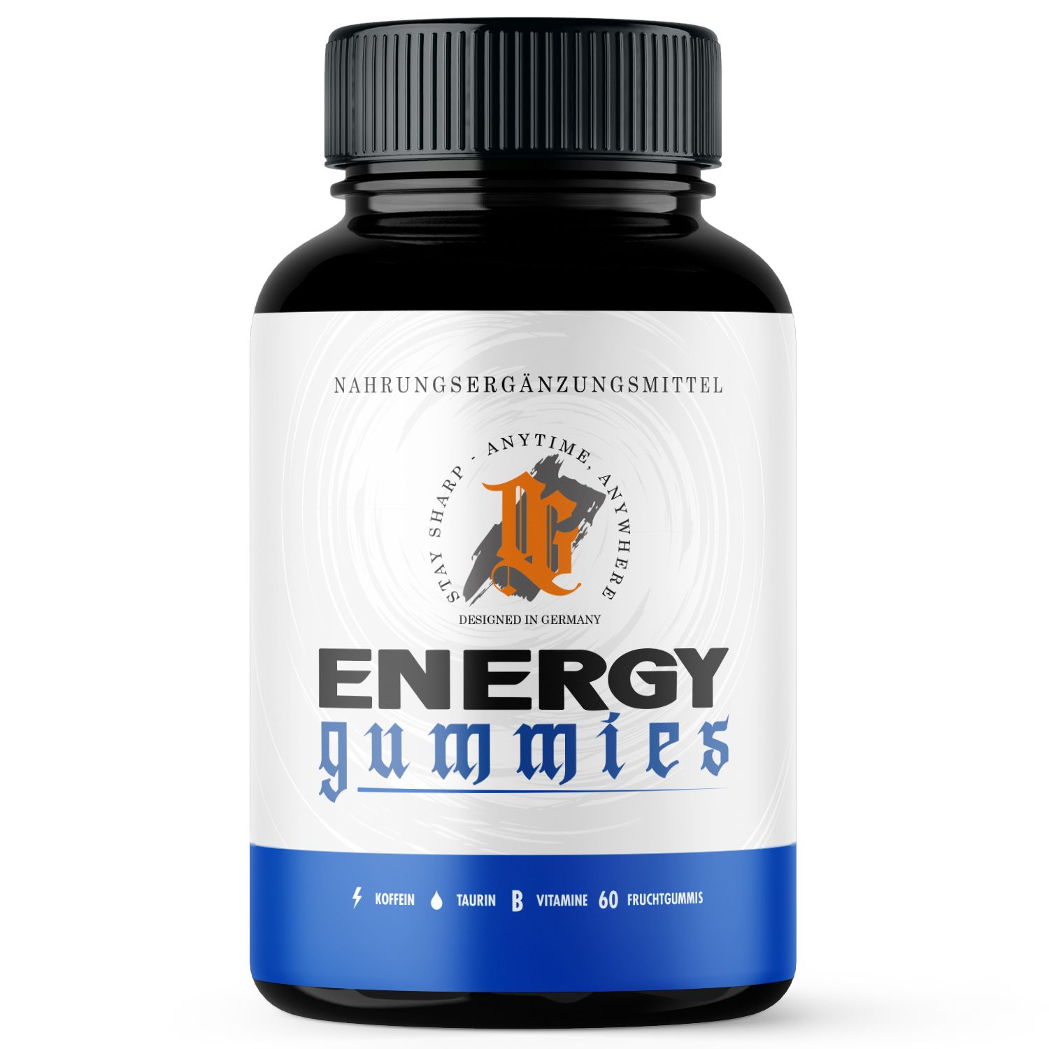 Schwarze Dose mit OG Energy Gummies, 60 Stück.
