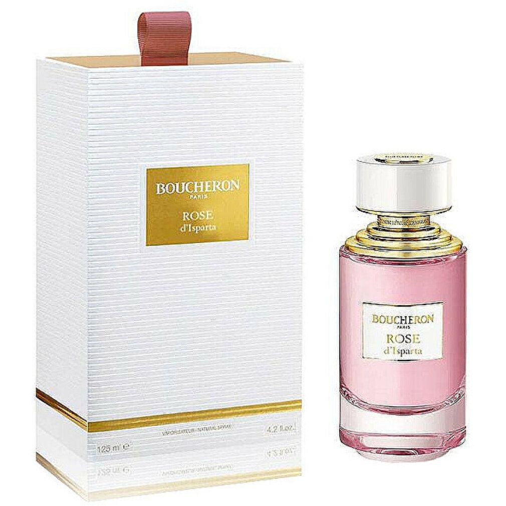 Produkt und Verpackung. Flakon mit rosa Flüssigkeit, weißem Deckel, goldener Hals. Verpackung: weiß, goldenes Etikett, Aufschrift.