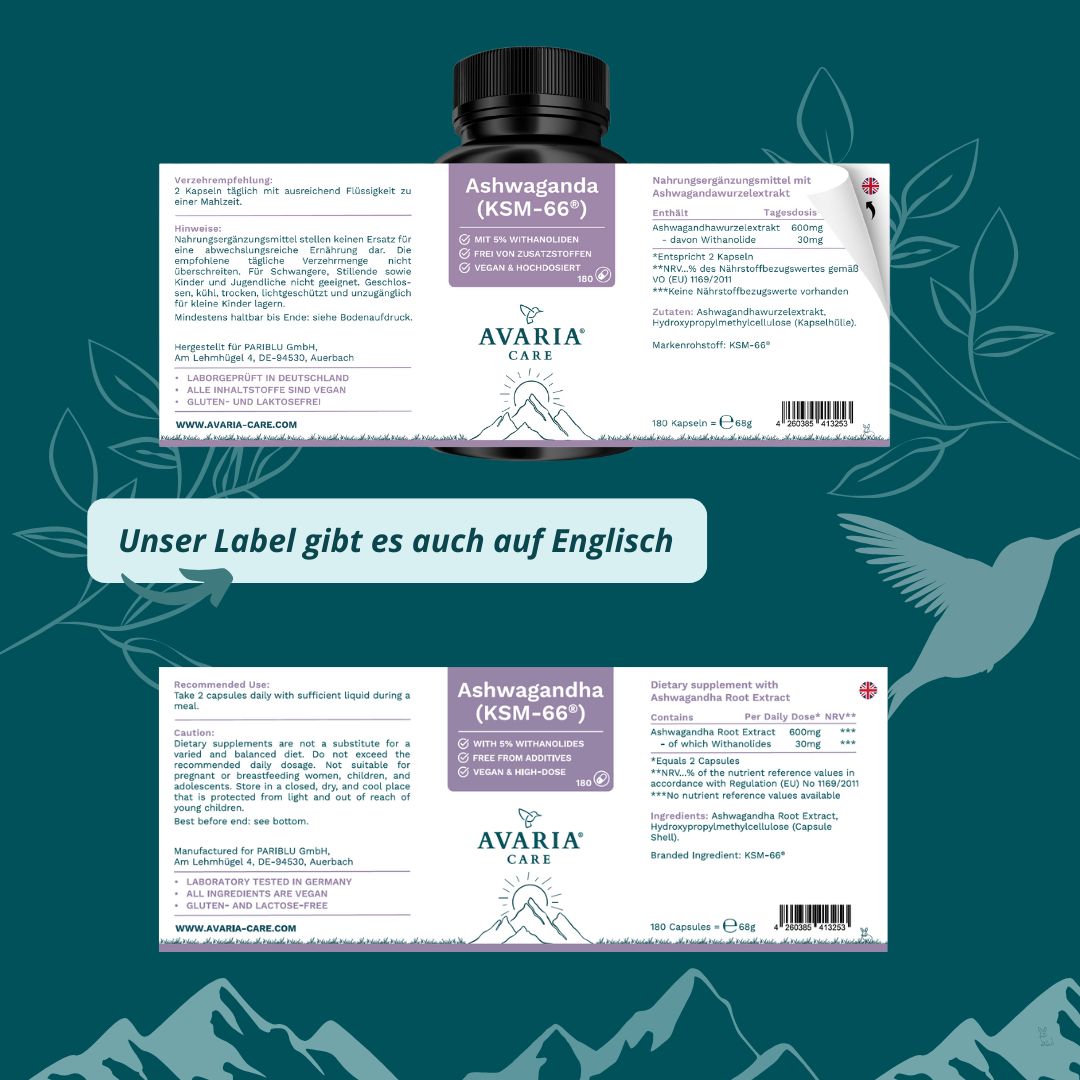 AVARIA CARE® Ashwagandha KSM-66® – hochdosiert – 5% Withanolide – vegan