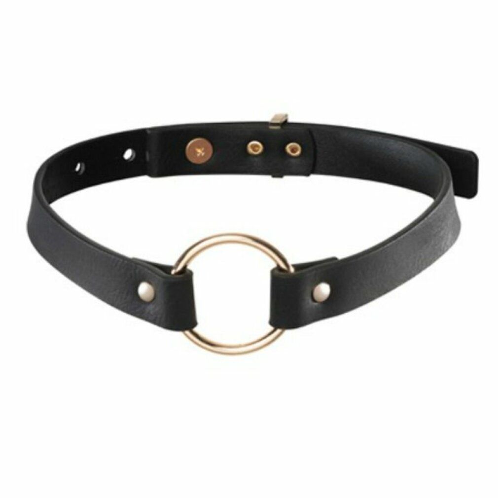 Bijoux Indiscrets maze - schmales Halsband mit Ring schwarz aus veganem Leder