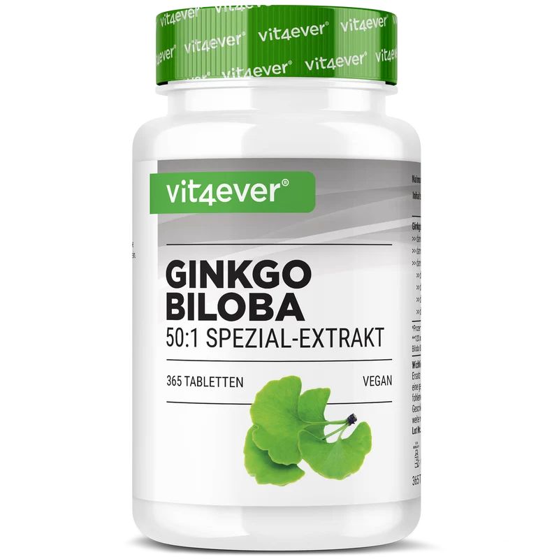 Vit4ever Ginkgo Biloba 6000 mg, 365 Tabletten, vegan.