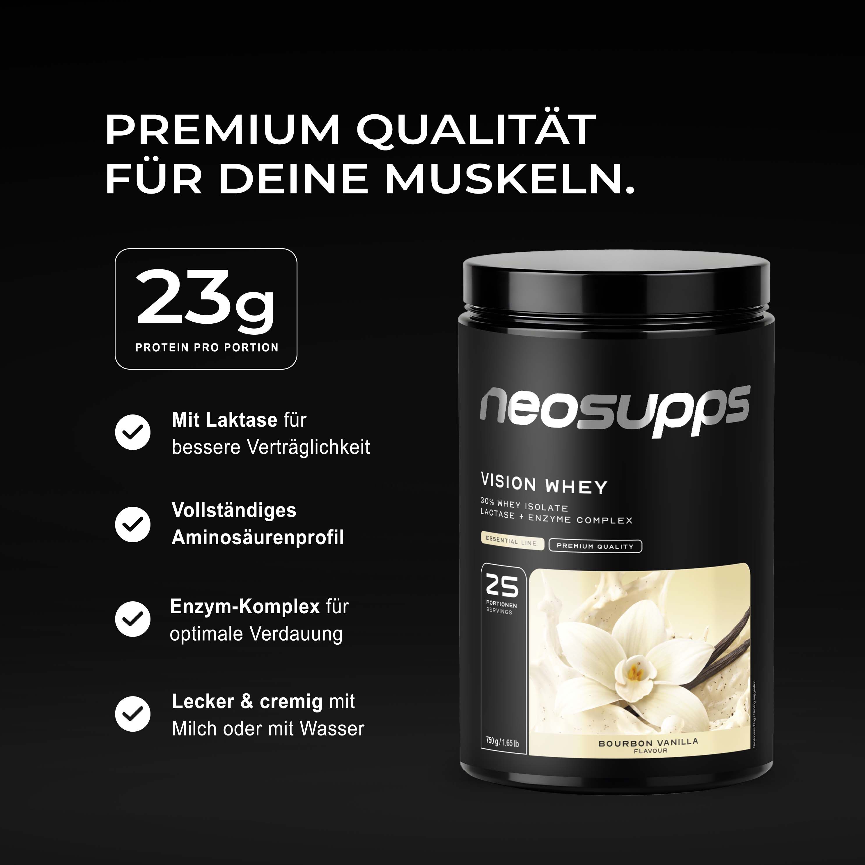 Neosupps Vision Whey Protein Bourbon Vanilla, 750g, Protein Pulver für Proteinshakes