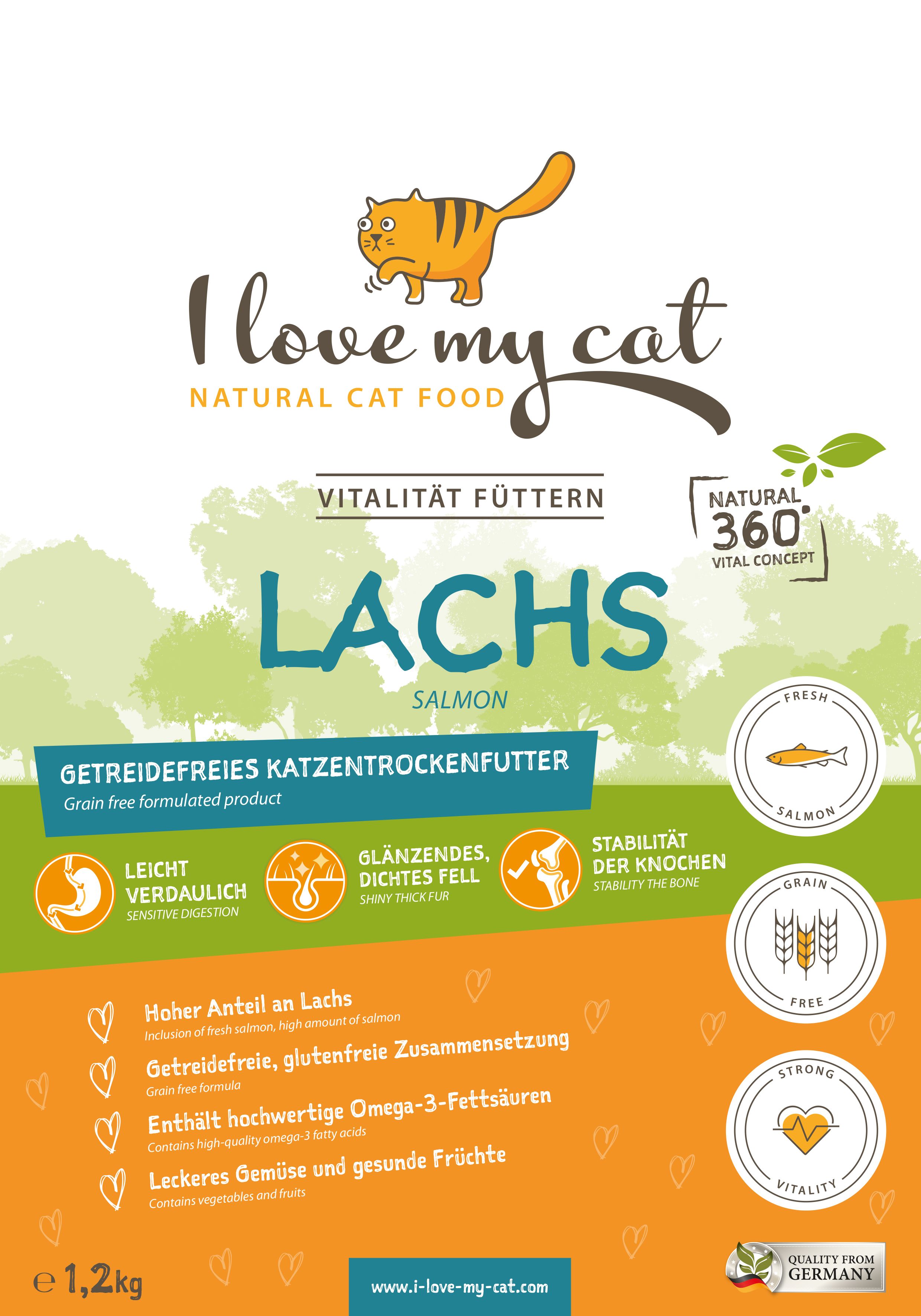 I love my cat Futterset Trockenfutter mit Lachs für übergewichtige Katzen Nahrungsergänzung